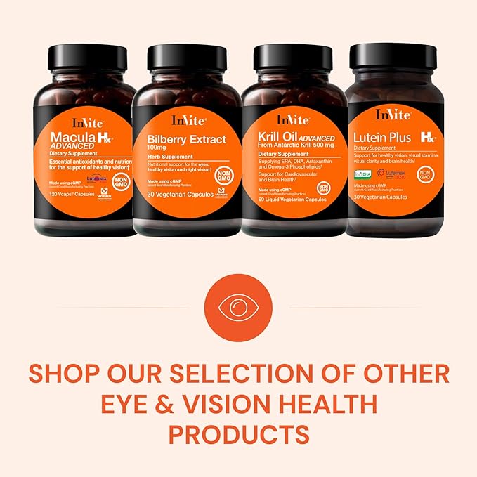 Invite Health Lutein Plus Hx® - Support for Macular and Overall Vision Health - Provides Lutein 10 mg Zeaxanthin 2 mg and DHA 50 mg - 30 Vegetarian Capsules