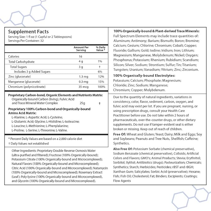Drucker Labs Organic Liquid Minerals Dietary Supplement for Men Women Kids Immune Support Muscle Support Non GMO Gluten Free Vegan Electrolytes (32 oz. Tropical Fruit)
