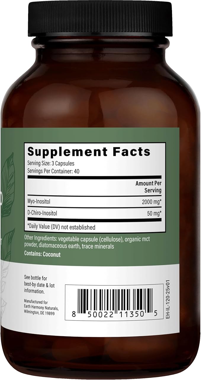 Earth Harmony Myo-Inositol &amp D-Chiro Inositol Supplement for Women Ovarian &amp Hormone Balance for Women - Supports Normal Cycles Fertility Supplement (120 Capsules)