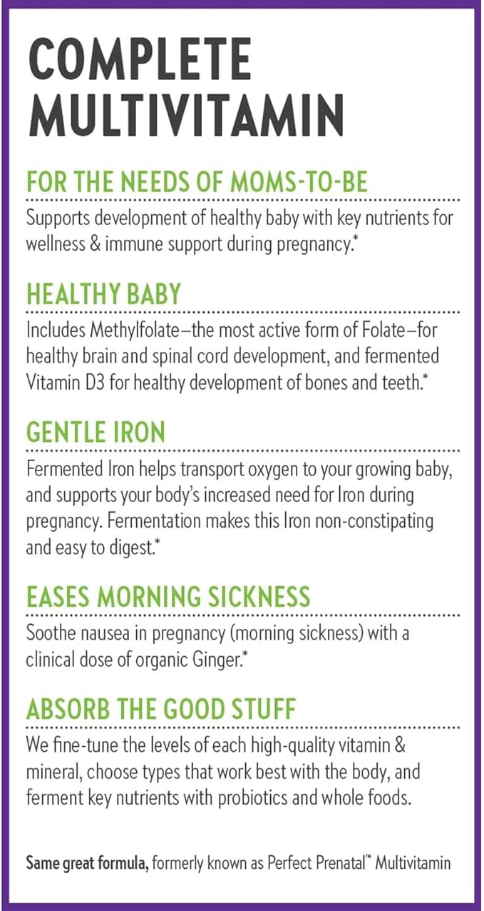 New Chapter Advanced Perfect Prenatal Vitamins 96ct Made with Organic Non-GMO Ingredients for Healthy Baby &amp Mom - Folate (Methylfolate) Whole-Food Fermented Iron Vitamin D3 + Ginger