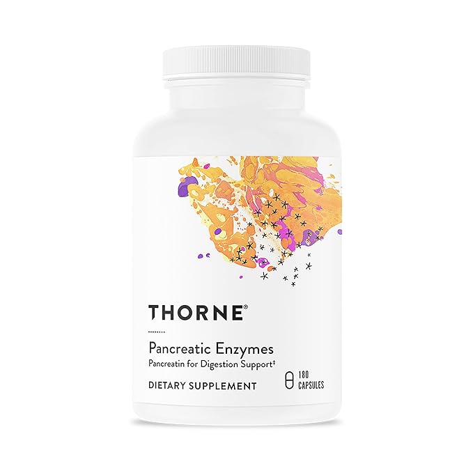 THORNE - Pancreatic Enzymes - Digestive Enzymes Supplement for Digestion Support - Minimizes Occasional Gas &amp Bloating* - Third-Party Certified - Gluten Dairy &amp Soy-Free - 180 Capsules