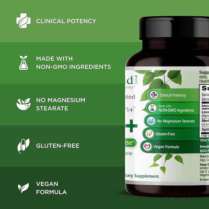 Emerald Laboratories Pea+ with Levagen+ - Support Joint &amp Muscle Health with Meriva Curcumin OptiMSM &amp Levagen+ Pea* - Non-GMO Vegan Gluten-Free - 60 Vegetable Capsules