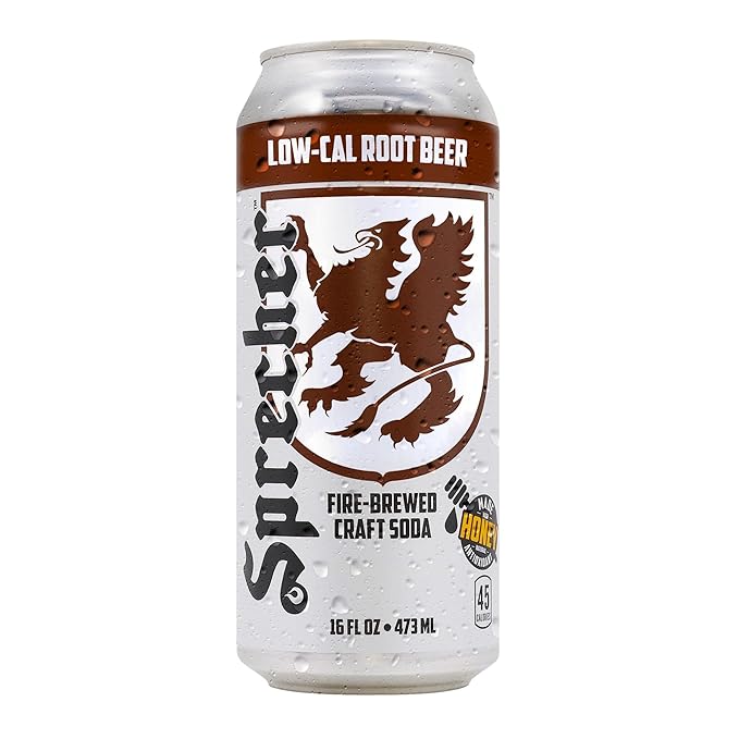 Sprecher Low Cal Root Beer Soda 16 fl oz Cans (12 Pack) Fire-Brewed Reduced Calorie Craft Soda with Real Honey Caffeine-Free Gluten Free Kosher Gourmet Soft Drink