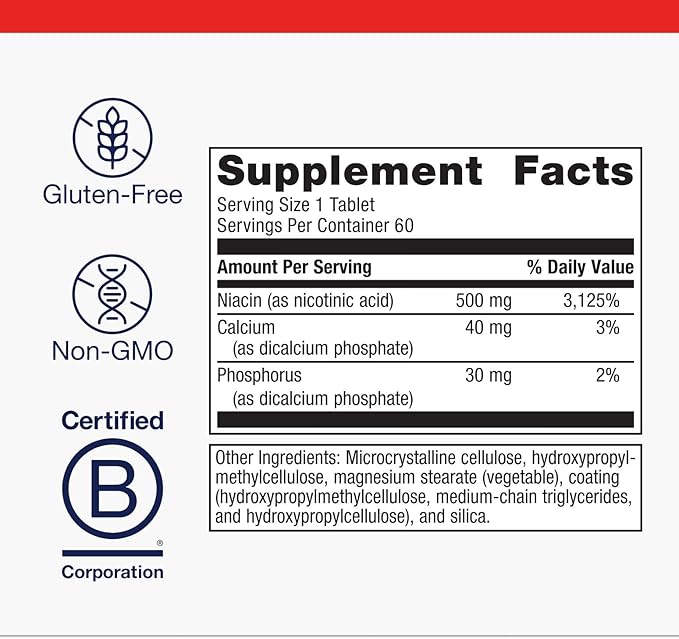 Metagenics Niatain Niacin B3-500 mg Nicotinic Acid with Sustained Release for Reduced Flushing - Supports Cholesterol Energy Nervous &amp Cardiovascular Health* - Non-GMO Gluten-Free - GMP Certifi