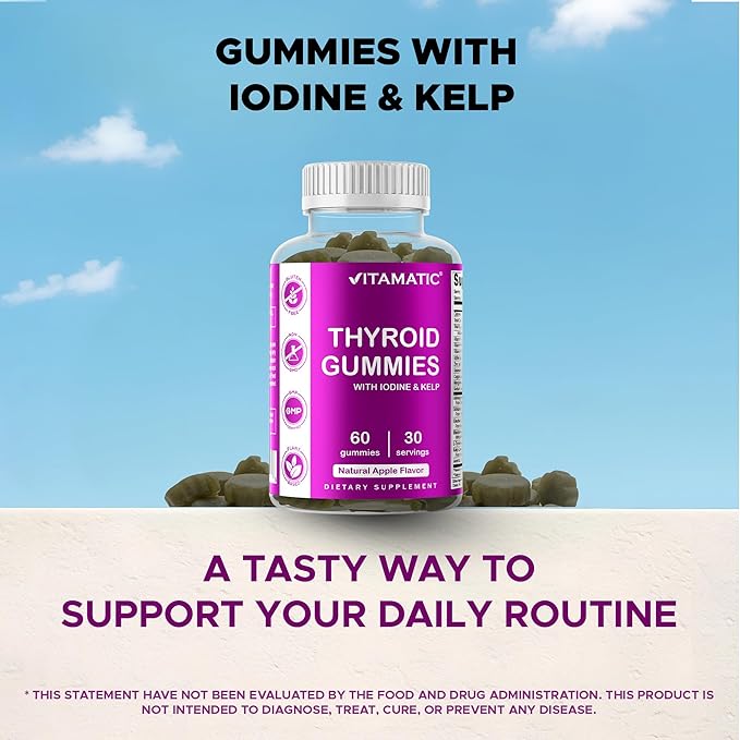 Vitamatic 2 Pack Vegan Thyroid Support Gummies with Iodine &amp Kelp – 60 Count – Plant-Based – Supports Energy &amp Metabolism