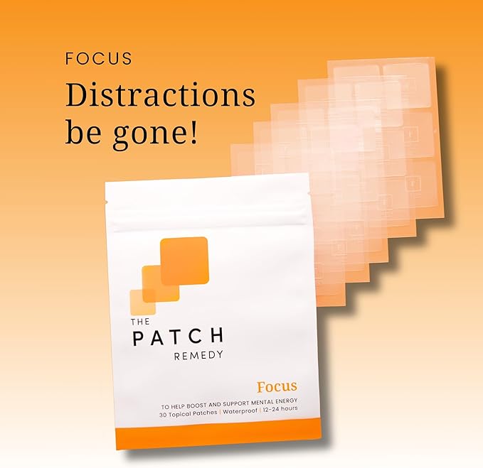 The Patch Remedy Focus Patch | Ginkgo Biloba Acetyl-L-Carnitine Bacopa Magnesium L-Threonate Green Tea | 30 Patches