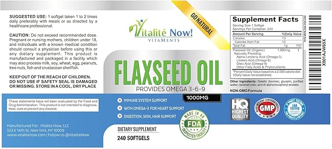 Upsize Best Organic Flaxseed Oil Softgels - 1000mg Premium Virgin Cold Pressed from Flax Seeds - Hair Skin &amp Nails Support - Omega 3-6-9 Supplement - 240 Count - More Than 8 Month Supply!