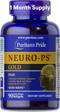 Puritan's Pride Neuro-PS® Gold Plus Neuro-Serine™ with Gingko Biloba and DHA Advanced Dietary Supplement for Brain Function Health and Memory Support 1 Month Supply 90 Rapid Release Softgels