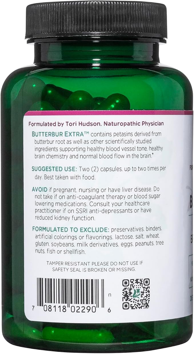 Vitanica Butterbur Extra Brain Chemistry and Vessel Support Vegan 120 Capsules