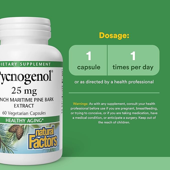 Natural Factors Pycnogenol 25 mg Antioxidant Support for Healthy Aging 60 Capsules