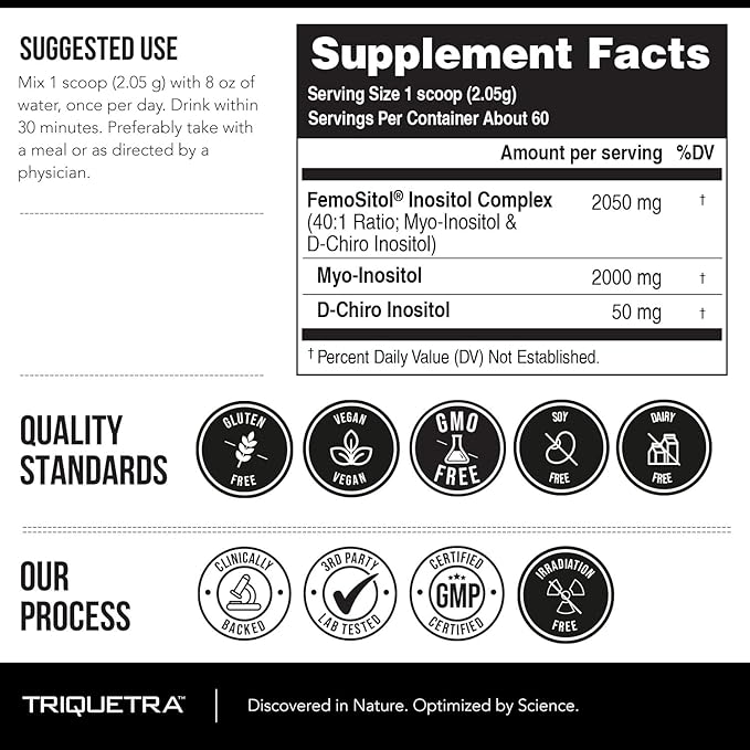 FemoSitol Inositol Powder | Myo-Inositol &amp D-Chiro Inositol Complex - Clinically Proven 40:1 Ratio (Vitamin B8) | Hormonal Balance &amp Healthy Ovarian Function Support (123 gram – 60 Servings)