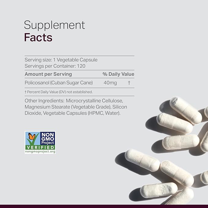 Anew Vitaㅤ Policosanol Supplement - Healthy Lipid Levels Platelet Function &amp Circulation Cuban Sourced Sugarcane 40mg per Serving Non-GMO Gluten-Free - 120 Veggie Capsules Made in USA