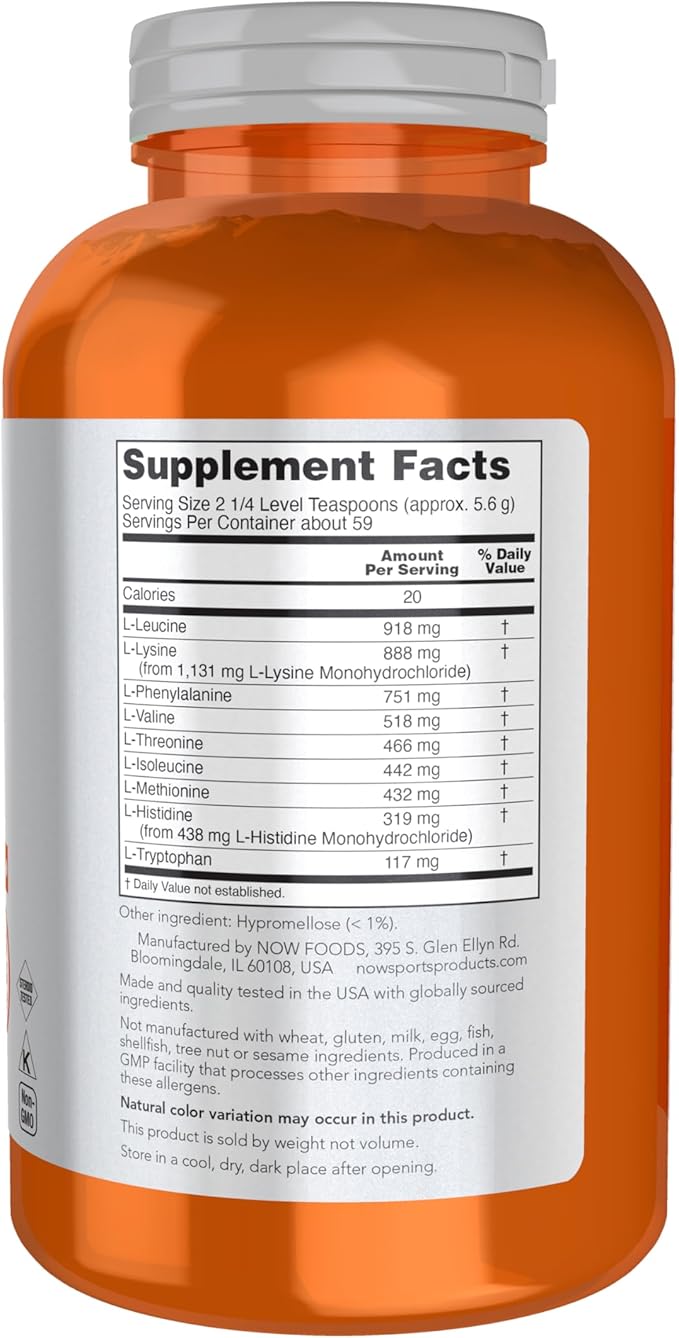 NOW Sports Nutrition Amino-9 Essentials™ Powder Enhanced Protein Synthesis Amino Acids 330-Grams