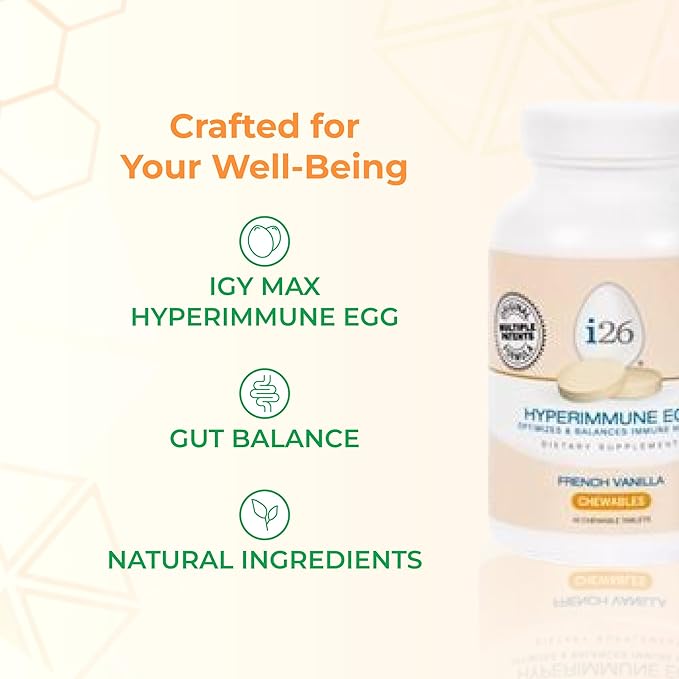 Youngevity i26 Hyperimmune Egg | IgY Max French Vanilla Chewable | Patented Immune Powerhouse Formula | Bone Gut Immune Support Supplement | 45 Chewable Tablets