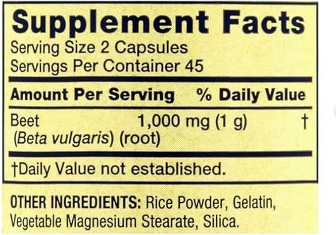 Beet Root Dietary Supplement 1000 mg 90 Count