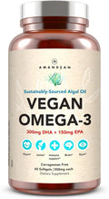 AMANDEAN Vegan Omega 3 Supplement. Premium Fish Oil Alternative. Algae DHA &amp EPA. Carrageenan Free Softgels. Algal Essential Fatty Acids. Plant Based Heart Brain Eye Skin Immune Support. (60ct