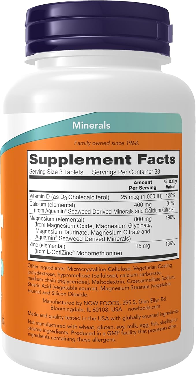 NOW Supplements Magnesium &amp Calcium with Zinc and Vitamin D-3 Nerve and Bone Support* 100 Tablets (Pack of 2)