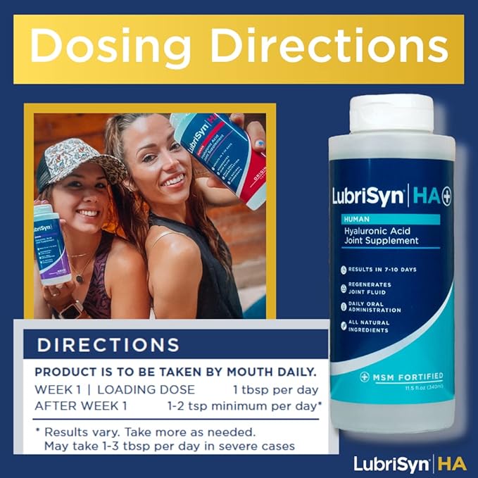 Lubrisyn Hyaluronic Acid Oral Joint Supplement with MSM – Liquid HA Formula for Humans – Promotes Joint Support Mobility Flexibility Hydration &amp Healthy Function for Men &amp Women – 3 x 11.5o
