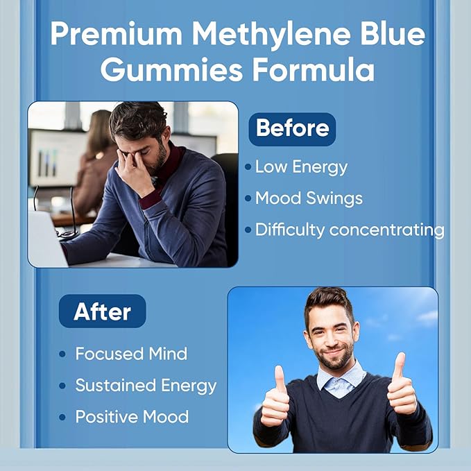 Methylene Blue Gummies 5mg of Methylene Blue Per Gummy for Sustained Energy Mental Clarity Lifted Mood Sharper Focus 99.9% Pure 30 Gummies Per Bag (2)