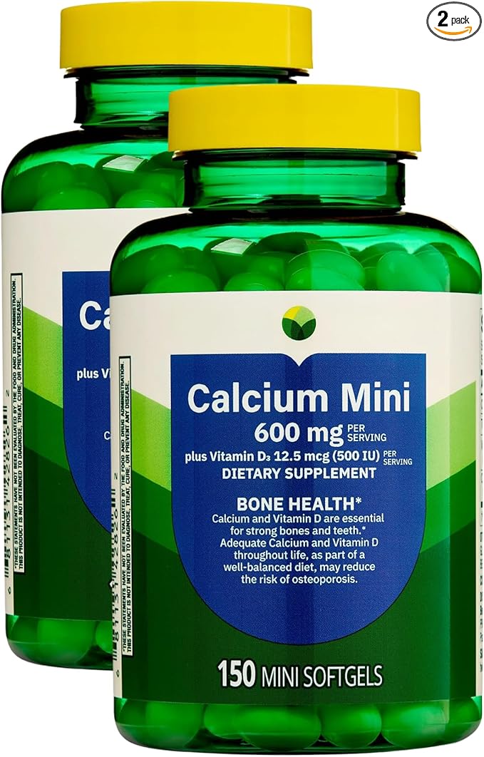 KP+ Calcium Mini 600 mg Plus Vitamin D3 12.5 mcg (500 IU) | Bone &amp Teeth Health Support | Dietary Supplement | 150 Mini Softgels | Pack of 2