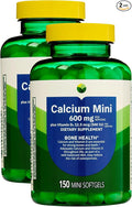 KP+ Calcium Mini 600 mg Plus Vitamin D3 12.5 mcg (500 IU) | Bone &amp Teeth Health Support | Dietary Supplement | 150 Mini Softgels | Pack of 2