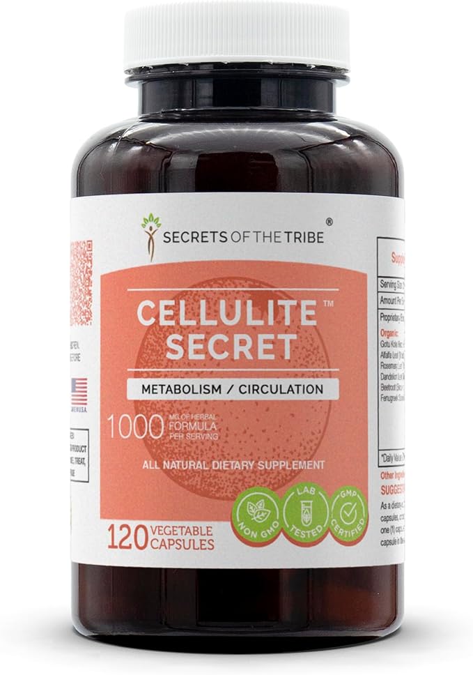 Secrets of the Tribe Cellulite Secret 120 Capsules 1000 mg Gotu Kola Alfalfa Rosemary Dandelion Beet Root Fenugreek Metabolism/Circulation (120 Capsules)