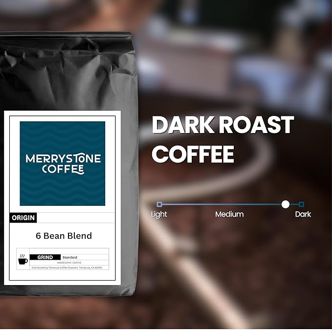 Merrystone 6-Bean Blend Dark Roast Espresso &amp Drip Coffee Roasted to Order 1 Lb Standard Grind