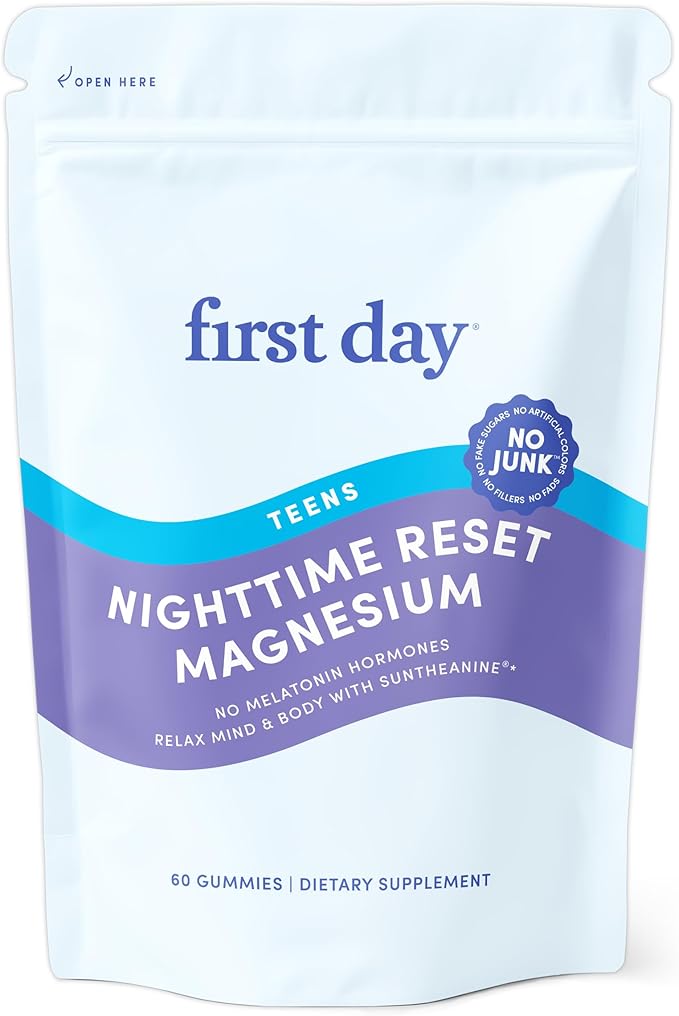 First Day Teens’ Nighttime Reset Calming Magnesium Gummies – Sleep Aid Supports Peaceful Rest Balanced Mood &amp Energy – Supplement with Magnesium Citrate Affron &amp No Melatonin – 30-Day Supply