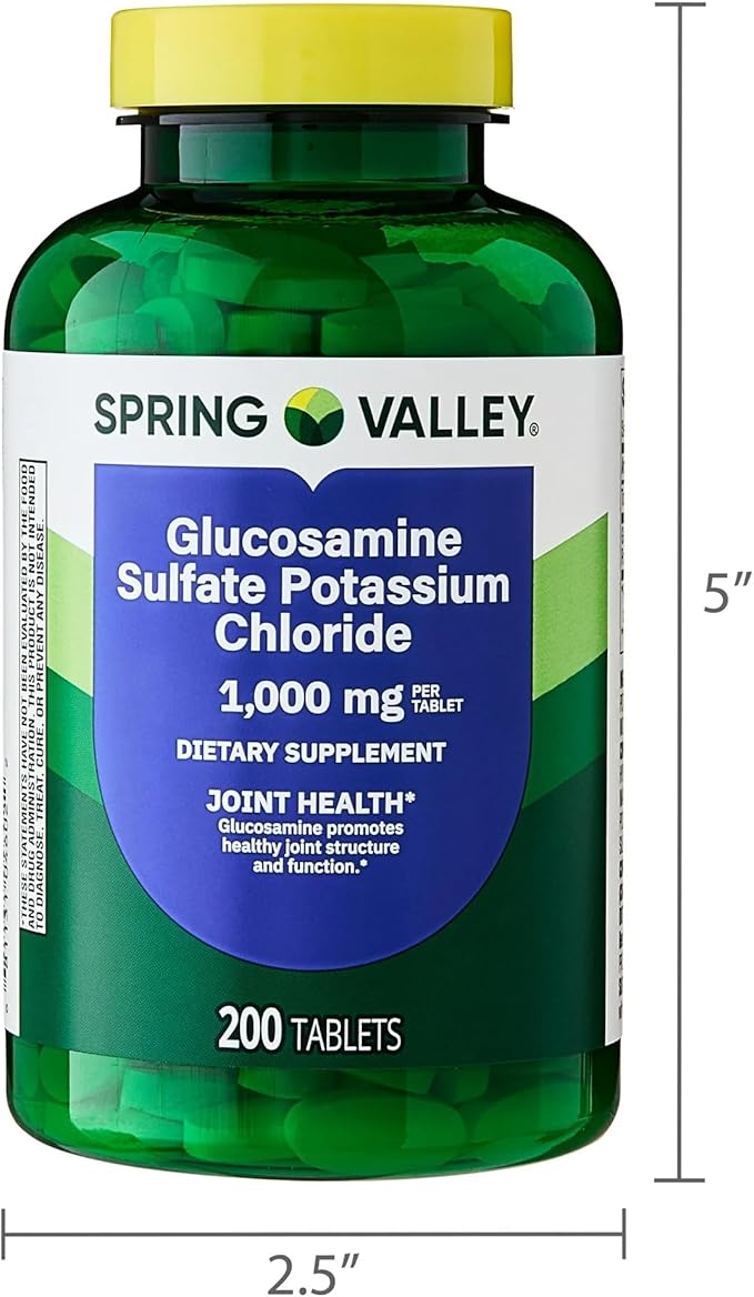 Spring Valley Glucosamine Sulfate Potassium Chloride Dietary Supplement Tablets for Joint Health 1000 mg 200 Count with SUREFECT Organizer