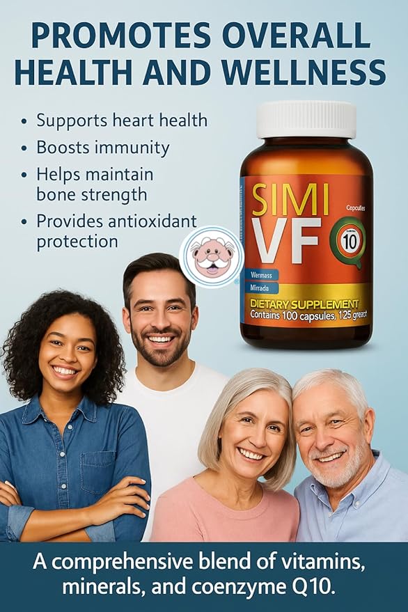 Simi VF Multivitamin with Coenzyme Q10 – 100 Capsules – Contains Vitamins A B C D E Zinc &amp Iron