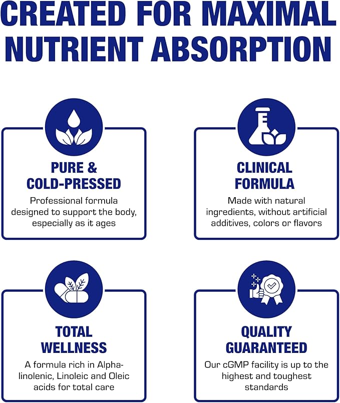 Cold Pressed Organic Flaxseed Oil 1000mg Softgels - Non GMO Organic Flax Seed Oil Rich in Naturally Occurring Omega 3 6 9 for Full Body Benefits - Fish Free Omega 3 Supplement (180 Softgels)
