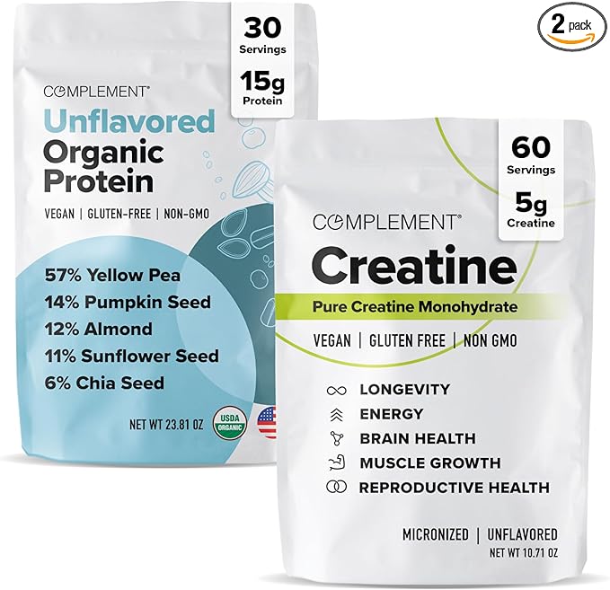 Complement Unflavored Protein &amp Creatine Bundle – Plant-Based Protein Powder and Creatine Monohydrate for Enhanced Muscle Performance