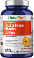 NusaPure Flush Free Niacin - Suitable for Vegetarian/Vegan Non - GMO - 500 mg - 250 Capsules