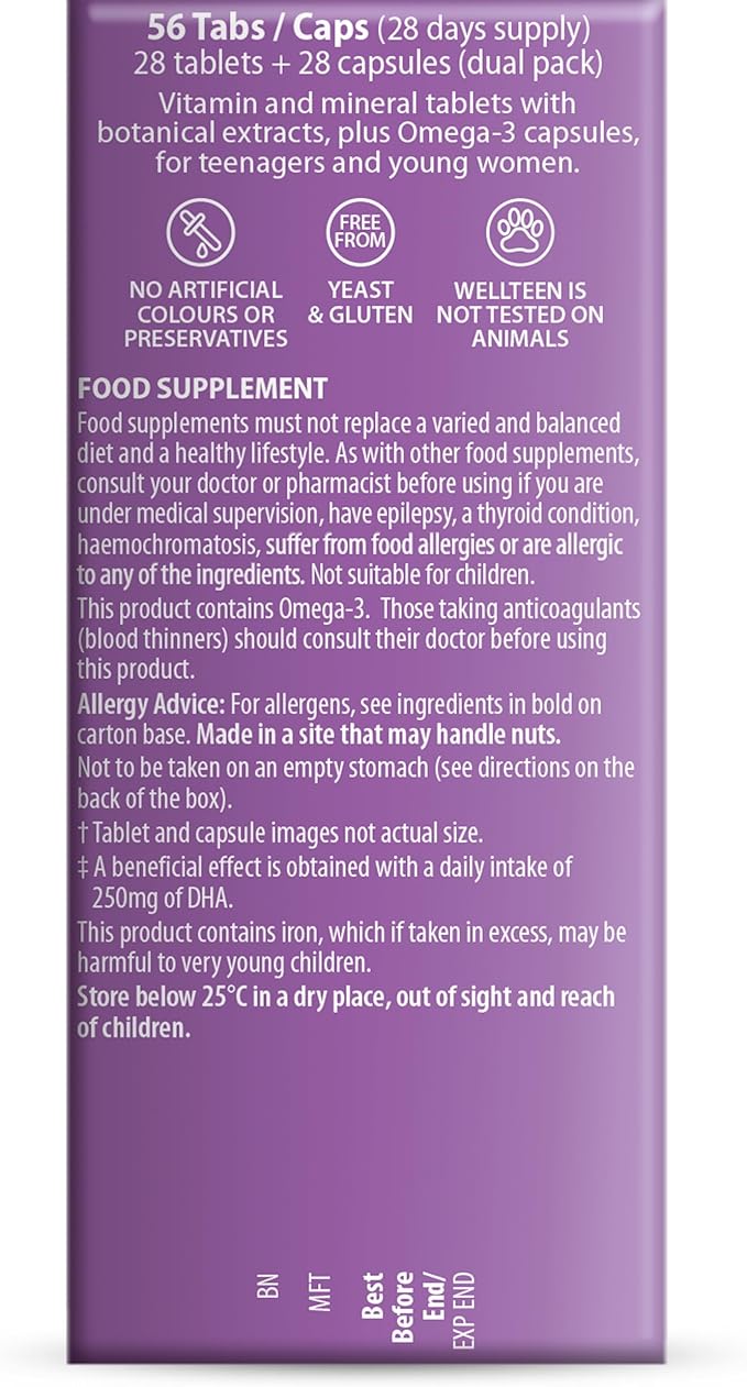 Vitabiotics Wellteen Her Plus Omega-3 - Advanced Nutritional Support for Teenagers and Young Women Ages 13-19 - 56 Tablets and Capsules