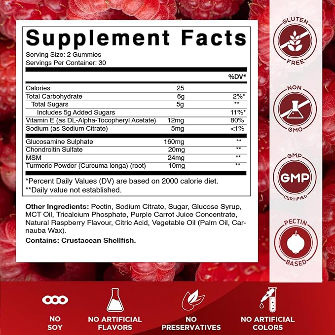 Vitamatic Glucosamine Chondroitin Gummies with MSM &amp Vitamin E – Joint Support – 60 Pectin-Based Gummies per Bottle – Pack of 2 (Total 120 Count)