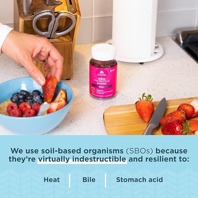 Ancient Nutrition Probiotics SBO Probiotics Berry Gummies 10 Billion CFUs*/Serving Healthy Digestive and Immune Response Support Gluten Free Reduces Occasional Bloating 60 Count