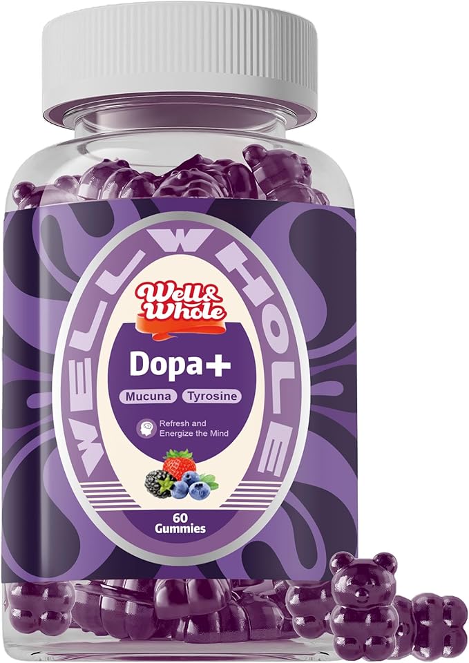 Well&ampWhole Dopamine Gummies - Mucuna Pruriens Supplements Gummies 500mg with L-Tyrosine 200mg &amp Ashwagandh Mood &amp Focus Support Berry Flavor Non-GMO Gluten-Free 60cts (1)