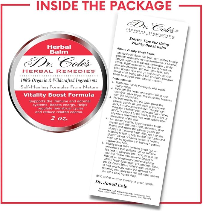 Dr. Cole’s Organic Herbal Vitality Boost Balm - May Assist with Low Energy &amp Adrenal Fatigue