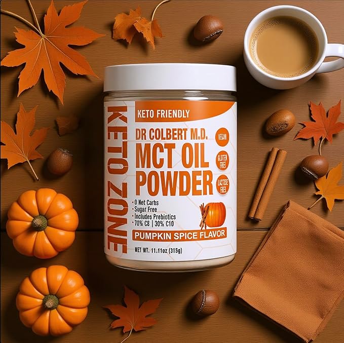 Dr. Colbert MD MCT Oil Powder | Pumpkin Spice Flavor | by Divine Health | Keto Zone | 70% C8 30% C10 | 0 Net Carbs | Gluten Free | 30 Day Supply | 300 Grams