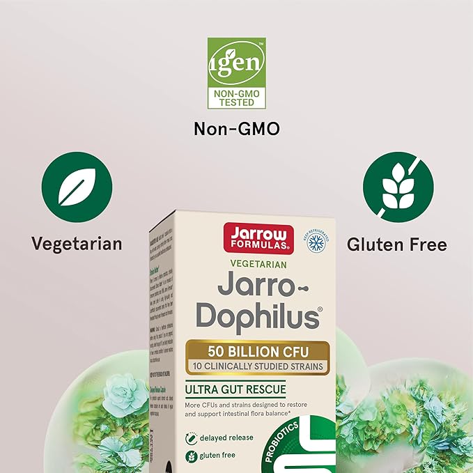 Jarrow Formulas Jarro-Dophilus Ultra Gut Rescue - 50 Billion CFU Per Serving - Probiotics Restore Protect &amp Maintain Intestinal Flora - 60 Servings (Delayed Release)