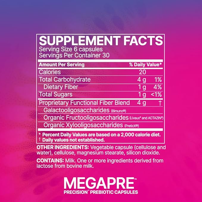 Microbiome Labs MegaPre Prebiotic Fiber Supplement in Vegetable Capsules - Prebiotic Supplement with Clinically Tested Oligosaccharides - Support Microbial Diversity &amp Gut Health (180 Capsules)