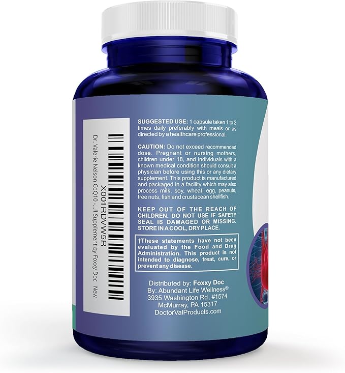 CoQ10 - Co-Enzyme Q10-200 mg - Excellent Value - 200 Caps - Quick Absorption - Veg. Caps - Non-GMO - Ubiquinone - Heart &amp Cellular Energy &amp Brain Supplement by Foxxy Doc