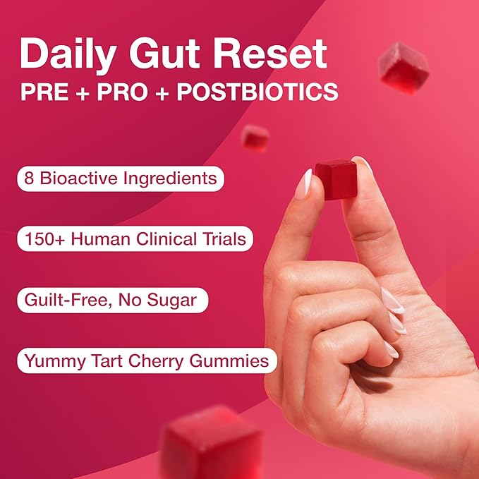 GG360 - Gut Health for Women &amp Men Pre Post Probiotics Gummies for Digestive Health Constipation Tribiotics for Bloating Immune Support Skin &amp Belly Fat Tart Cherry – 60 Count