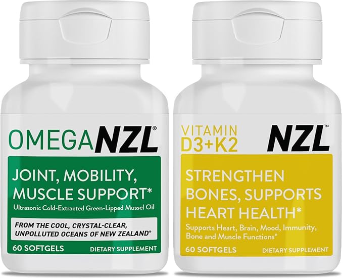 Omega-3 Natural Joint Relief Supplement Natural Muscle Support Green-Lipped Mussel Oil Joint Support No Fishy Aftertaste 60 Softgels Plus one Bottle of Vitamin D3+K2 60 Capsules