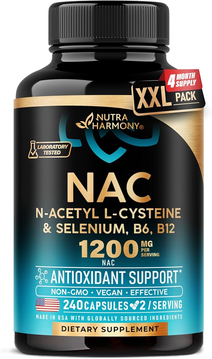 NAC Supplement | Selenium | B6 | B12 - Antioxidant Immune Support - N Acetyl Cysteine 600 mg per Capsule 1200 mg per Serving - Made in USA - Non-GMO Gluten-Free Vegan - 240 Caps 4 Month Supply