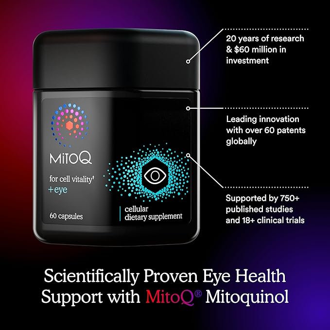 MitoQ +Eye – Eye Health Supplement with Lutein &amp Zeaxanthin (5:1 Ratio) Bilberry Maritime Pine Bark Zinc Mitoquinol | Supports Macular Health Visual Clarity &amp Blue Light Defense