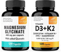 Sandhu's Magnesium Glycinate &amp Vitamin D3 K2 with Quercetin Capsules (120 Count Each) | Supports Quality Sleep Relaxation Immune Muscle Teeth Health &amp Energy