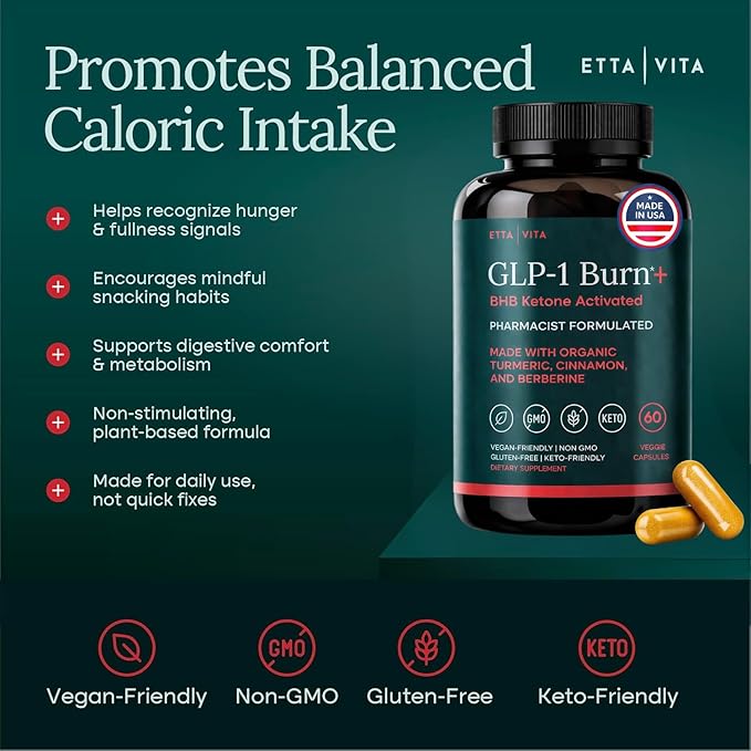 Ketosis &amp GLP-1 Supplement Weight Loss for Women and Men - Appetite Suppressant Fat Burner and Metabolic Health with BHB Raspberry Ketones Apple Cider Vinegar Berberine HCL (Made in US/Lab Test