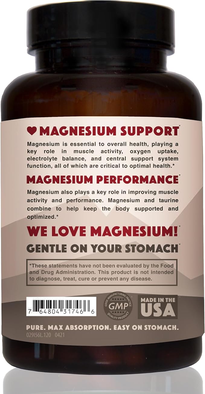 Magnesium Taurate 750mg (150mg Elemental Magnesium) – 120 Vegetarian Capsules – High-Absorption Magnesium Taurate Supplement for Heart Muscle and Nerve Support – Non-GMO Gluten-Free Made in USA