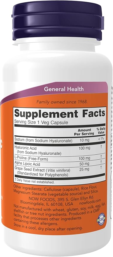 3 Bottles of Now Foods HYALURONIC Acid 100MG 2X Plus 60 CAPS